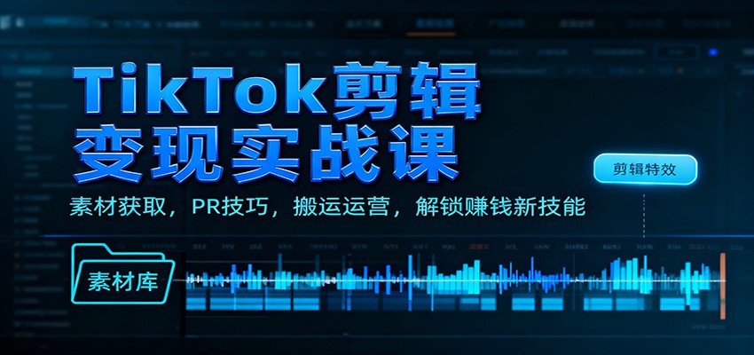 TikTok剪辑变现实战课：素材获取，PR技巧，搬运运营，解锁赚钱新技能-生财
