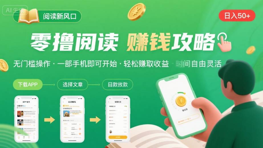 零撸阅读新风口，无门槛轻松挣，一部手机，日入 50-3张【揭秘】-生财