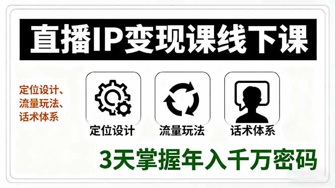 直播IP变现课线下课,定位设计、流量玩法、话术体系,3天掌握年入千万密码-生财