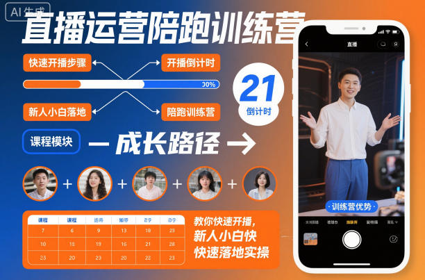 直播运营陪跑训练营，教你快速开播，新人小白快速落地实操-生财