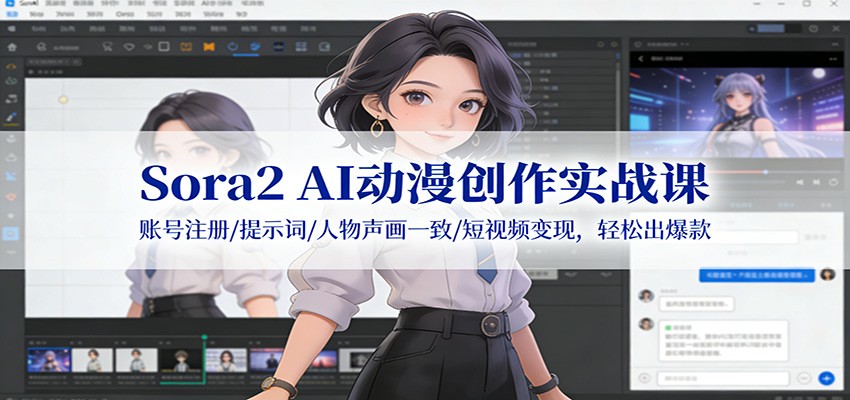 Sora2 AI动漫创作实战课:账号注册/提示词/人物声画一致/短视频变现,轻松出爆款-生财