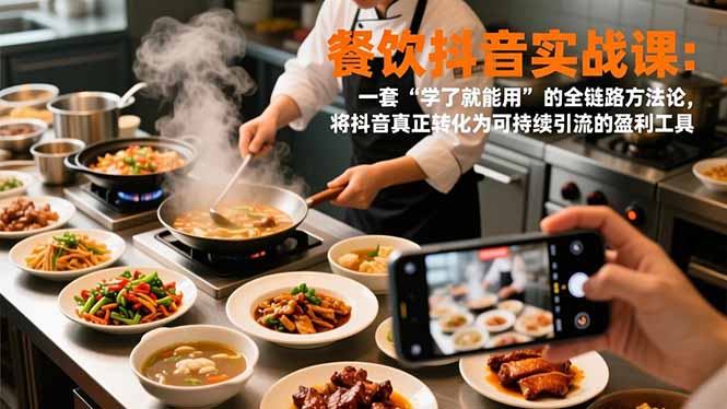 餐饮抖音实战课：一套“学了就能用”的全链路方法论，将抖音真正转化为可持续引流的盈利工具-生财