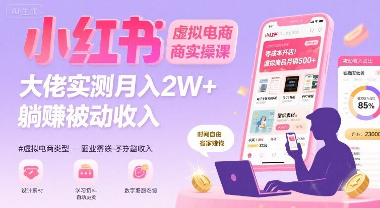 小红书虚拟电商,大佬实测月入2W+,实现被动收入-生财