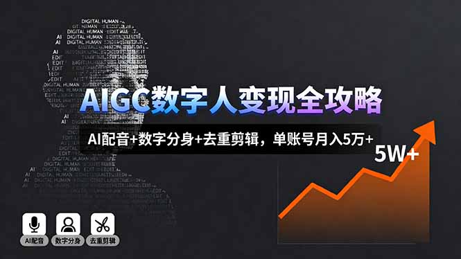 AIGC数字人变现全攻略，AI配音+数字分身+去重剪辑，单账号月入5万+-生财