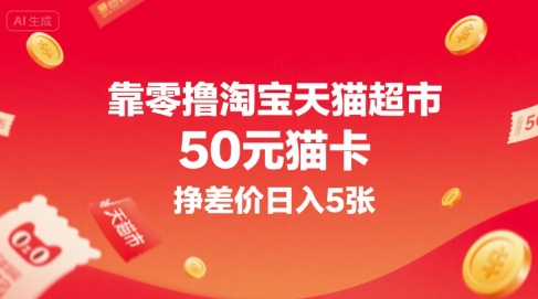 靠零撸淘宝天猫超市50元猫卡,挣差价日入5张-生财
