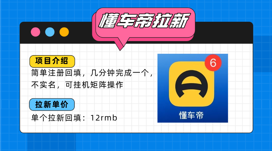 懂车帝邪修拉新玩法，简单注册回填，不sm，单个拉新12rmb，轻松日入200+-生财