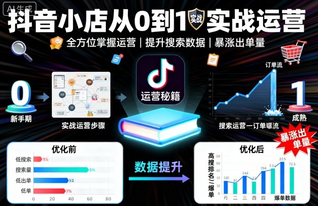 抖音小店从0到1实战运营，帮你全方位掌握小店运营，提升搜索数据与出单量-生财