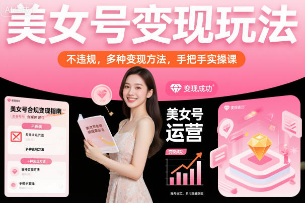 美女号变现玩法,不违规,多种变现方法,手把手实操课-生财