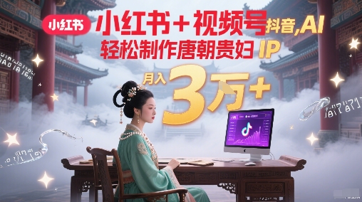 小红书+视频号+抖音，AI轻松制作唐朝贵妇IP，每天30分钟，轻松产出N条，月入3W+-生财