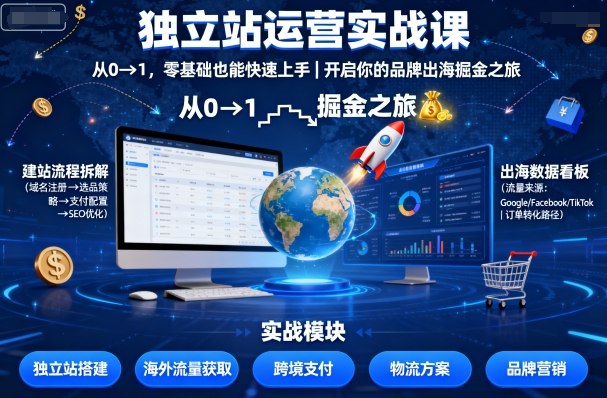 独立站运营实战课，​从0到1，零基础也能快速上手，开启你的品牌出海掘金之旅-生财