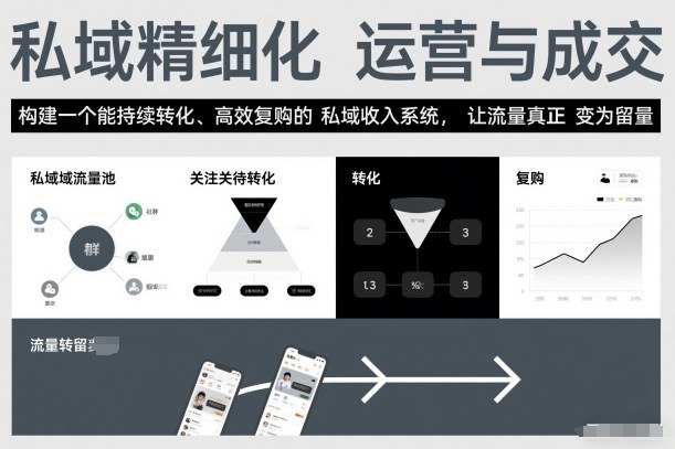 私域精细化运营与成交，构建一个能持续转化、高效复购的私域收入系统，让流量真正变为留量-生财