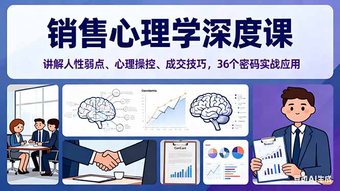销售心理学深度课，讲解人性弱点、心理操控、成交技巧，36个密码实战应用-生财