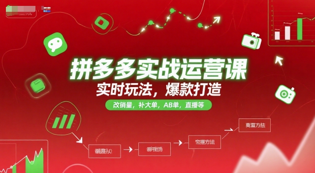 拼多多实战运营课，实时玩法，爆款打造，改销量，补大单，AB单，直播等(更新2025月)-生财