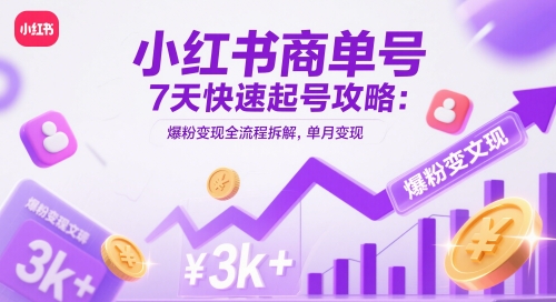 小红书商单号7天快速起号攻略：爆粉变现全流程拆解，单月变现3k+-生财