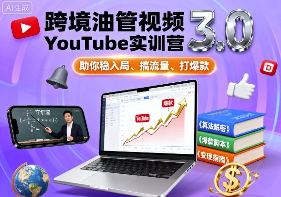 跨境油管视频YouTube实训营3.0,助你稳入局、搞流量、打爆款-生财