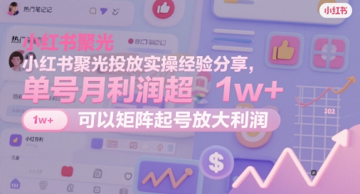 小红书聚光投放实操经验分享,单号月利润超1w+,可以矩阵起号放大利润