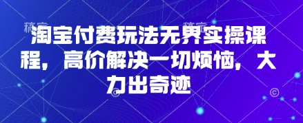 淘宝付费玩法无界实操课程，高价解决一切烦恼，大力出奇迹-生财