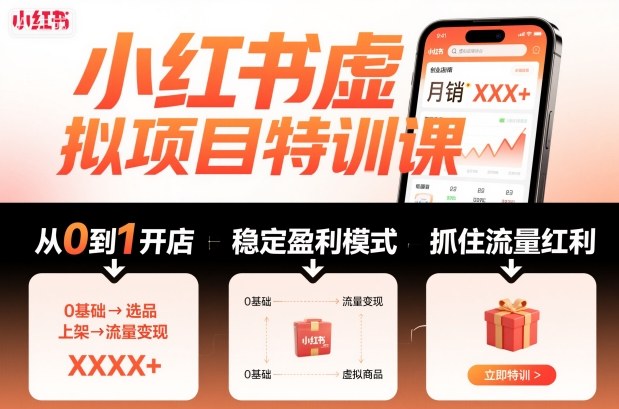 小红书虚拟项目特训课,帮你从0到1打造稳定盈利的店铺,抓住流量红利(更新9月)-生财
