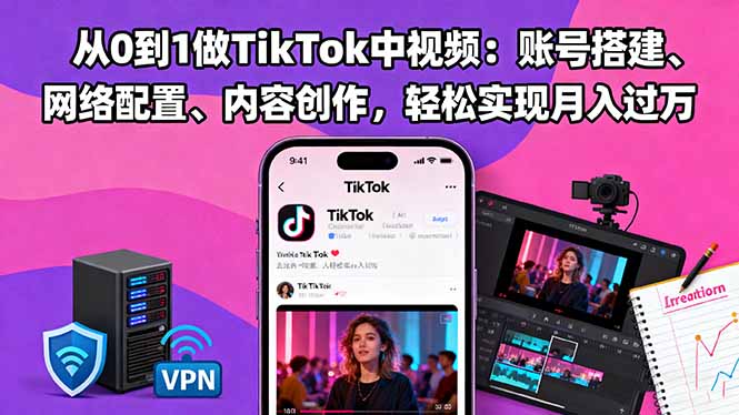 从0到1做TikTok中视频:账号搭建、网络配置、内容创作,轻松实现月入过万-生财