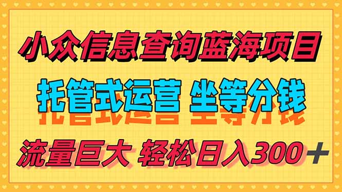 稳定日入300＋，小众信息查询蓝海项目，全程懒人式托管，解放你的时间-生财