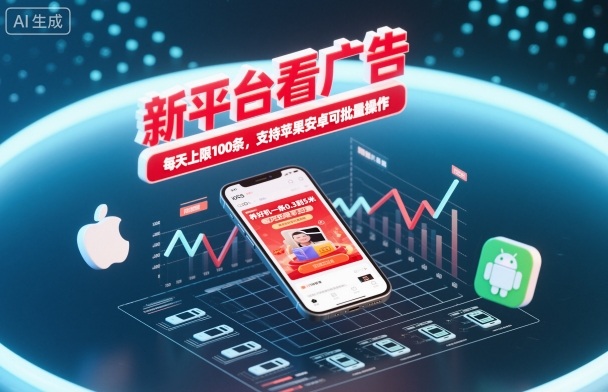 新平台看广告，养好机一条0.3到5米，每天上限100条，支持苹果安卓可批量操作-生财