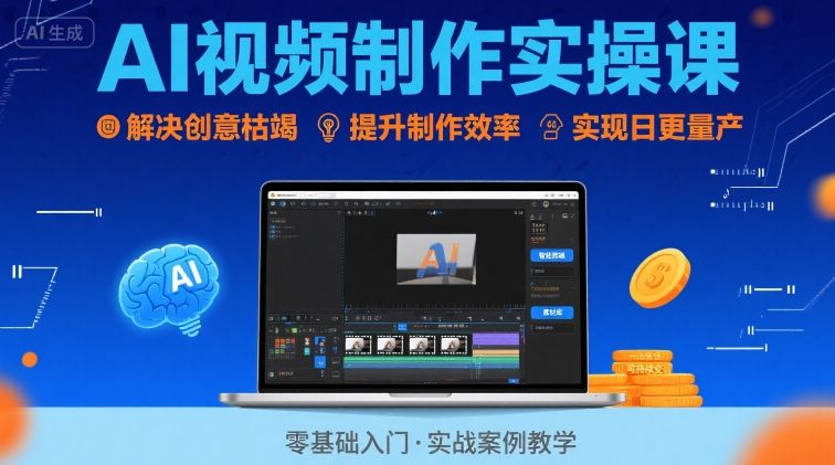 Ai视频制作实操课，解决创意枯竭、效率低下痛点，实现日更量产可持续变现-生财