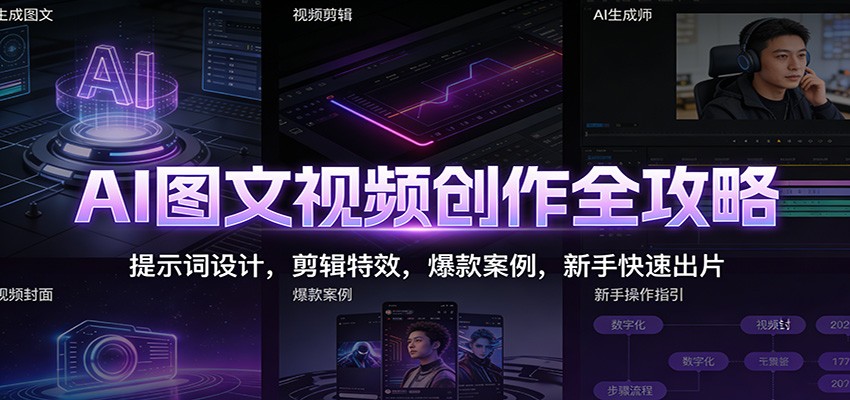 AI图文视频创作全攻略:提示词设计,剪辑特效,爆款案例,新手快速出片-生财