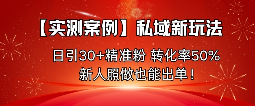 【实测案例】私域新玩法，日引30+精准粉，转化率50%，新人照做也能出单！-生财