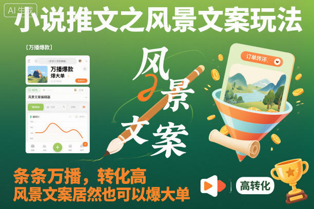 小说推文之风景文案玩法,条条万播,转化高,风景文案居然也可以爆大单!-生财