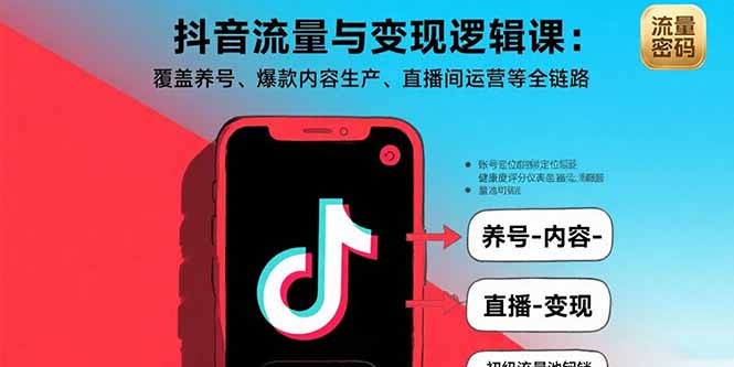 抖音流量与变现逻辑课：覆盖养号、爆款内容生产、直播间运营等全链路-生财