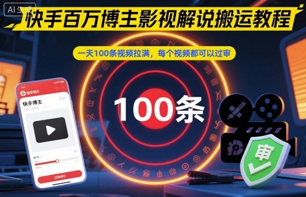 快手百万博主影视解说搬运教程，一天100条视频拉满，每个视频都可以过审-生财