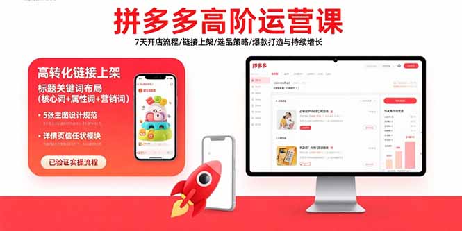 拼多多高阶运营课:7天开店流程/链接上架/选品策略/爆款打造与持续增长-生财