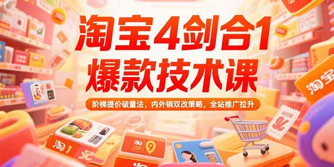 淘宝4剑合1爆款技术课73期：阶梯提价破量法，内外销双改策略 全站推广拉升-生财
