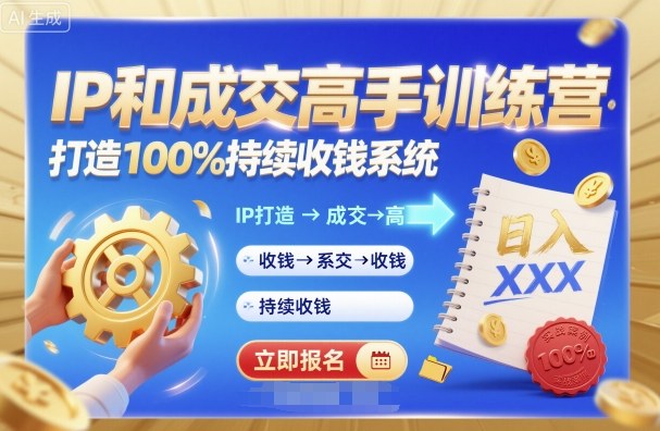 带你成为IP和成交高手的训练营，打造100%持续收钱系统-生财