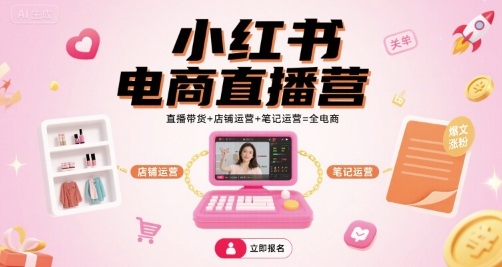 小红书电商直播营，直播带货+店铺运营+笔记运营=全电商-生财
