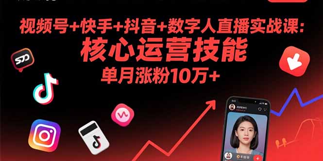视频号+快手+抖音+数字人直播实战课(9月-生财