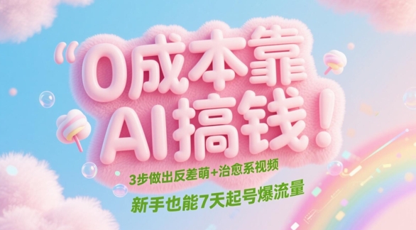 0成本靠AI搞钱！3步做出反差萌+治愈系视频，新手也能7天起号爆流量-生财