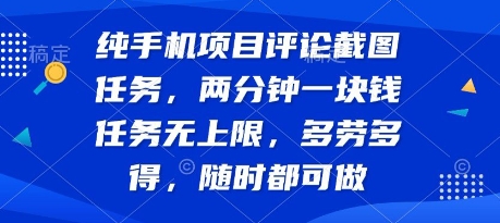 纯手机项目评论截图任务，两分钟一块钱 任务无上限多劳多得，随时随地都能做【揭秘】-生财