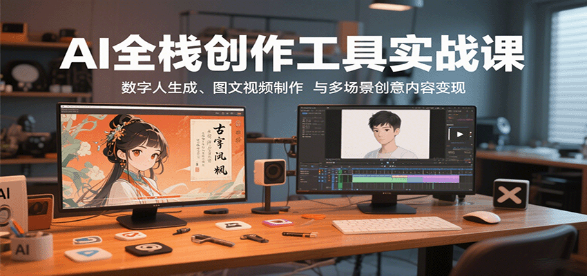 AI全栈创作工具实战课：数字人生成、图文视频制作与多场景创意内容变现-生财
