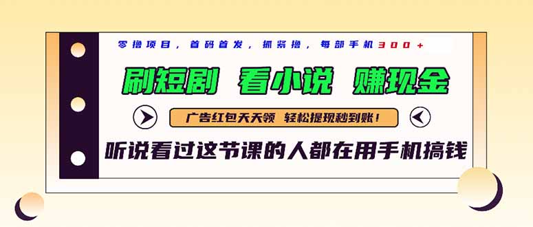 最新短剧平台，刷短剧，看小说，赚现金，一部手机日入300+-生财