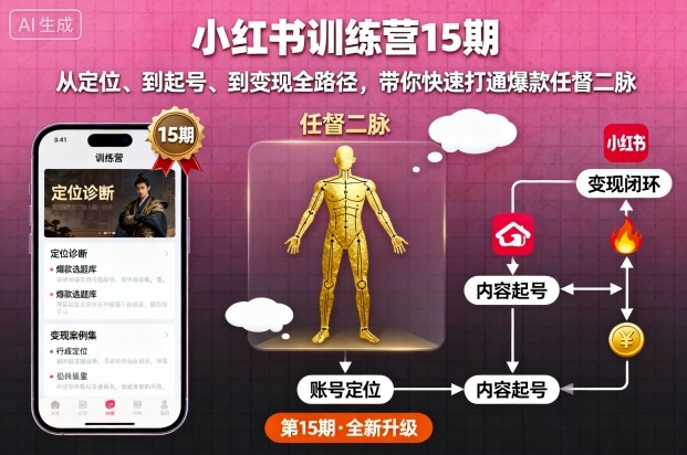 小红书训练营15期，从定位、到起号、到变现全路径，带你快速打通爆款任督二脉-生财