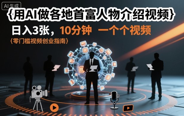 用AI做各地首富人物介绍视频，日入3张，10分钟一个视频-生财