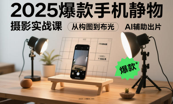 2025爆款手机静物摄影实战课，从构图到布光，不用贵设备，AI辅助出片-生财