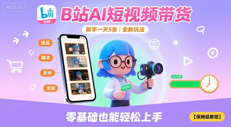 B站AI短视频带货,新手一天5张,全新玩法【保姆级教程】-生财