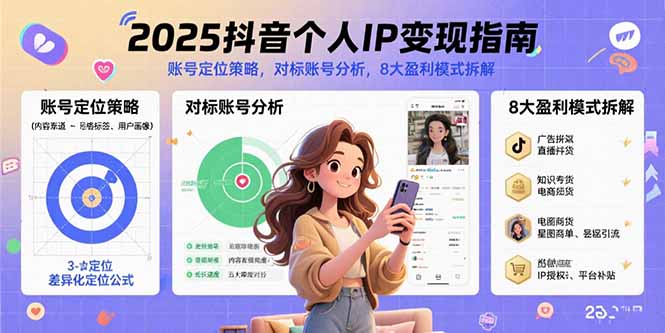 2025抖音个人IP变现指南，账号定位策略，对标账号分析，8大盈利模式拆解-生财