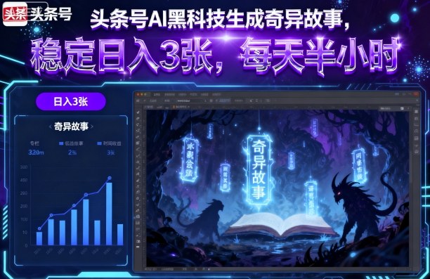 头条号AI黑科技生成奇异故事，稳定日入3张，每天半小时-生财