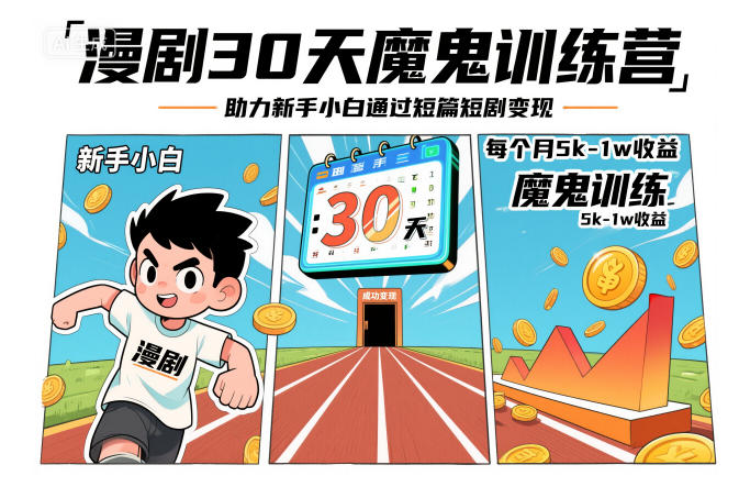 漫剧30天魔鬼训练营,助力新手小白通过短篇短剧变现,每个月5k-1w收益-生财