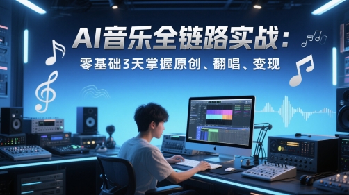 AI音乐全链路实战变现课：零基础3天掌握原创、翻唱、变现-生财