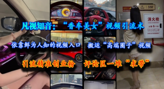 凡视知音：“香车美女”视频引流术，依靠鲜为人知的视频入口，搬运“高端圈子”视频，引流精准创业粉，评论区一堆“求带”-生财