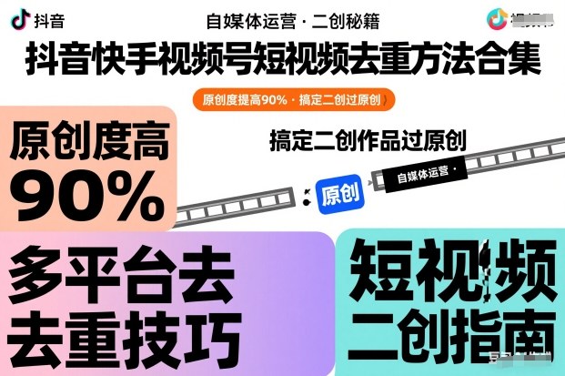 抖音快手视频号短视频去重方法合集，原创度提高90%，搞定二创作品过原创-生财